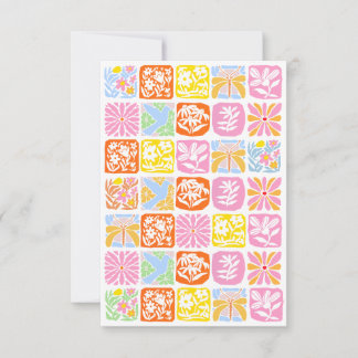 Colourful Floral Tile Botanical Folk Whimsical RSVP Card