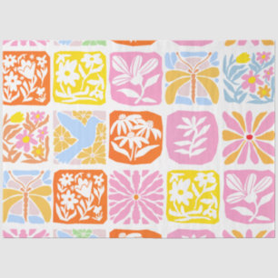 Colourful Floral Tile Botanical Folk Whimsical Tissue Paper