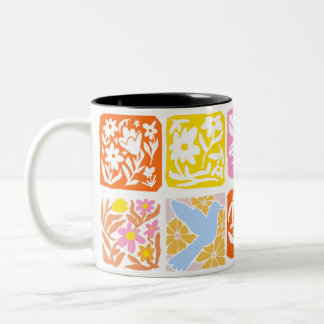 Colourful Floral Tile Botanical Folk Whimsical Two-Tone Coffee Mug