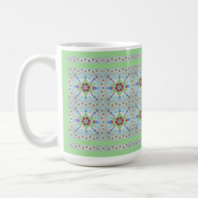 Colourful Floral Tile Pattern Mug (green) (Left)