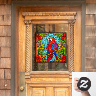 Colourful Floral Tropical Parrot Faux Stained Glas Window Cling