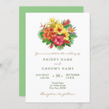 Colourful floral tropical wedding invitation