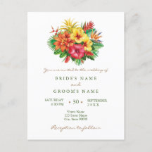 Colourful floral tropical wedding invitation