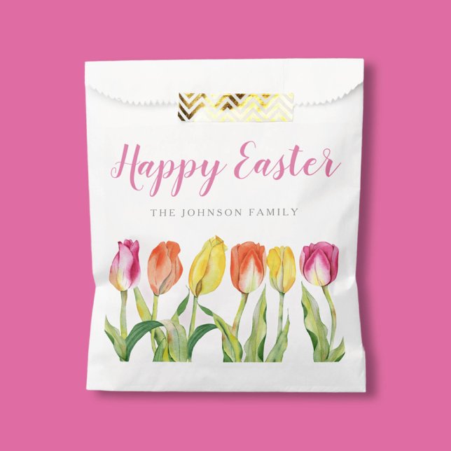 Colourful Floral Tulips Happy Easter Favour Bags (Colorful Floral Tulips Happy Easter Favor Bag)