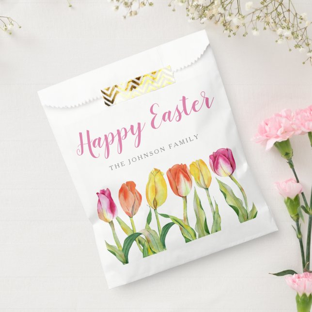 Colourful Floral Tulips Happy Easter Favour Bags (Sealed)