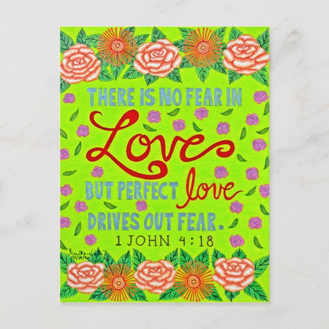 Colourful Floral Typography Bible Verse On Love Postcard (Front)
