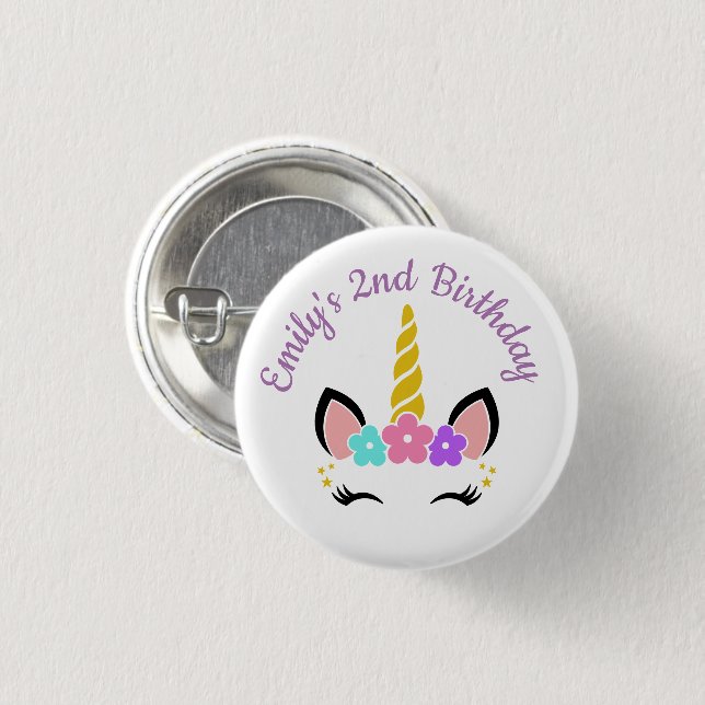 Colourful Floral Unicorn Birthday 3 Cm Round Badge (Front & Back)