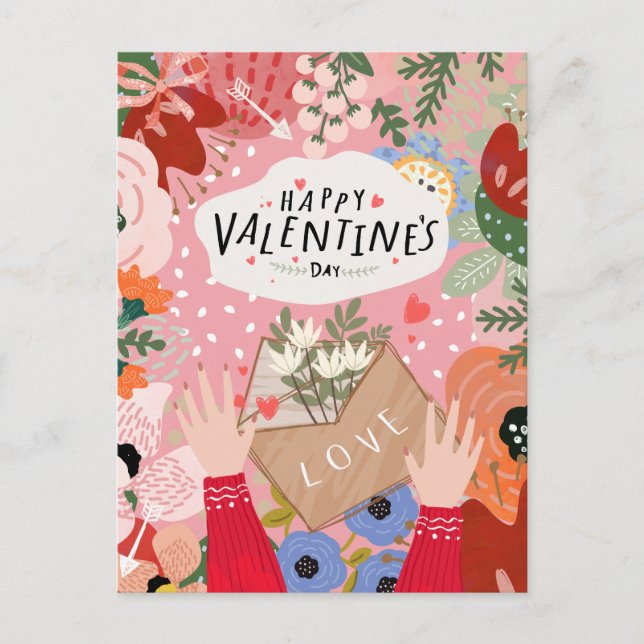Colourful Floral Valentine  Postcard (Front)