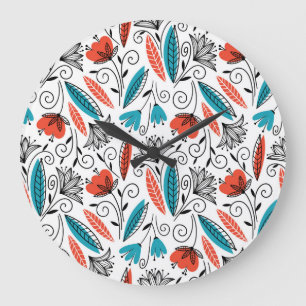 Colourful floral: vibrant seamless pattern. large clock