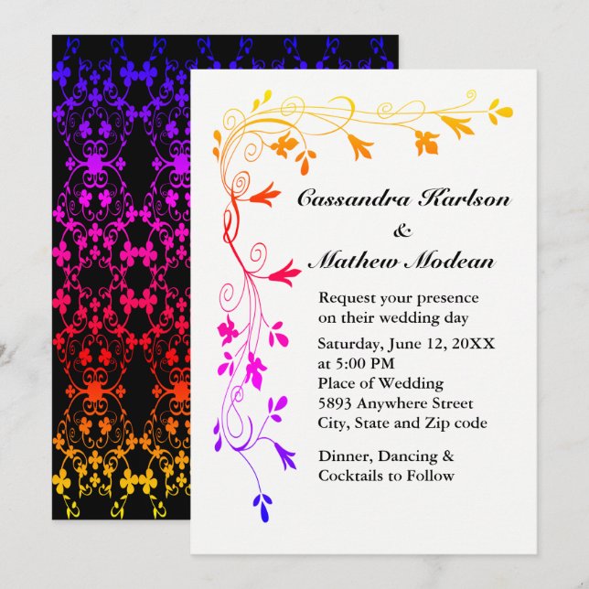 Colourful Floral Vine Wedding Elegant Botanical Invitation (Front/Back)