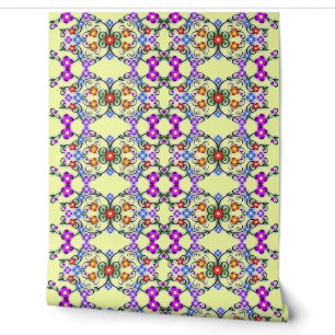 Colourful Floral Vintage Tile Ornaments Wallpaper