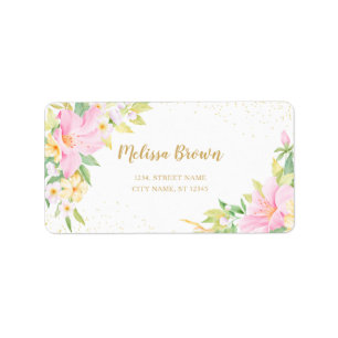 Colourful Floral Watercolor Botanical Pink Green Label