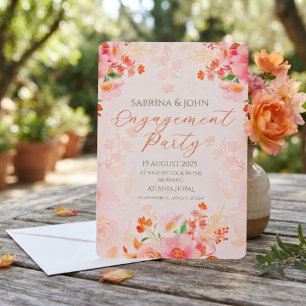 Colourful Floral Watercolor Engagement Party Invitation