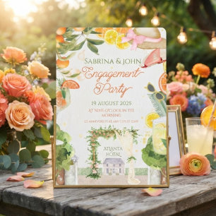 Colourful Floral Watercolor Engagement Party Invitation