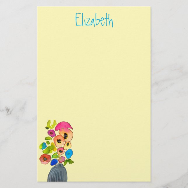 Colourful floral watercolor flowers stationery (Front)