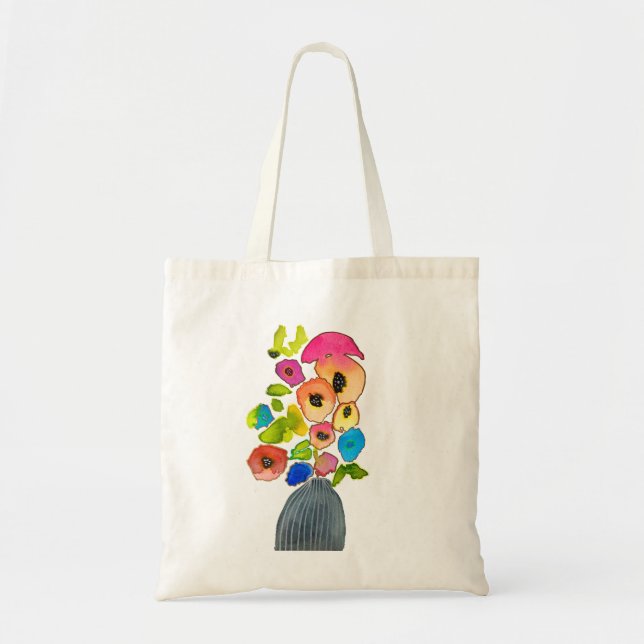 Colourful floral watercolor flowers tote bag (Front)