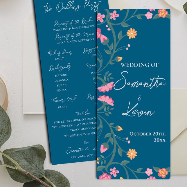 Colourful Floral Watercolor Frame Wedding Program Invitation (Colorful Floral Watercolor Frame Wedding Program)