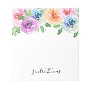 Colourful floral watercolor personalised notepad