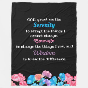 Colourful Floral Watercolor Serenity Prayer Fleece Blanket