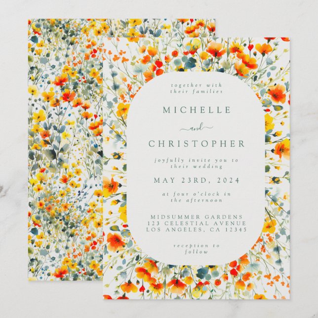 Colourful Floral Watercolor Wedding Invitation (Front/Back)