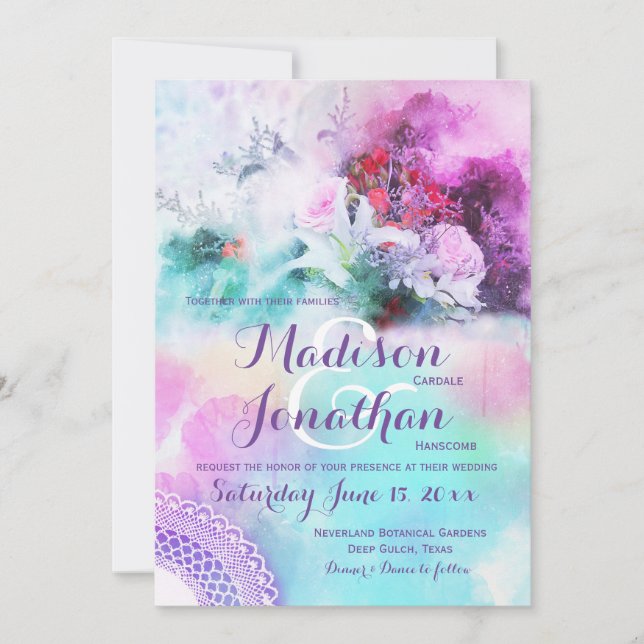 Colourful Floral Watercolor Wedding Invitations (Front)