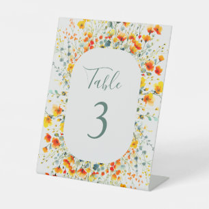 Colourful Floral Watercolor Wedding Table Number Pedestal Sign