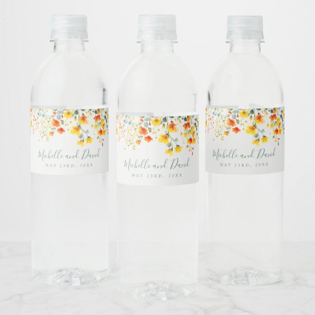 Colourful Floral Watercolor Wedding Water Bottle Label (Bottles)