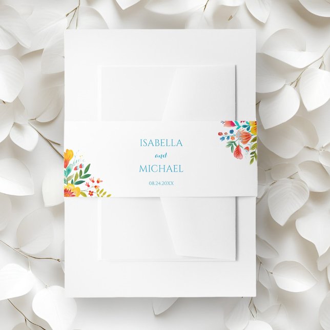 Colourful Floral Watercolor Wildflower Wedding Invitation Belly Band (Creator Uploaded)