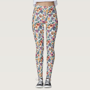 Colourful Floral Watercolor with Champange Leggings