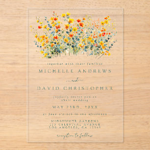 Colourful Floral Wedding Acrylic Invitations