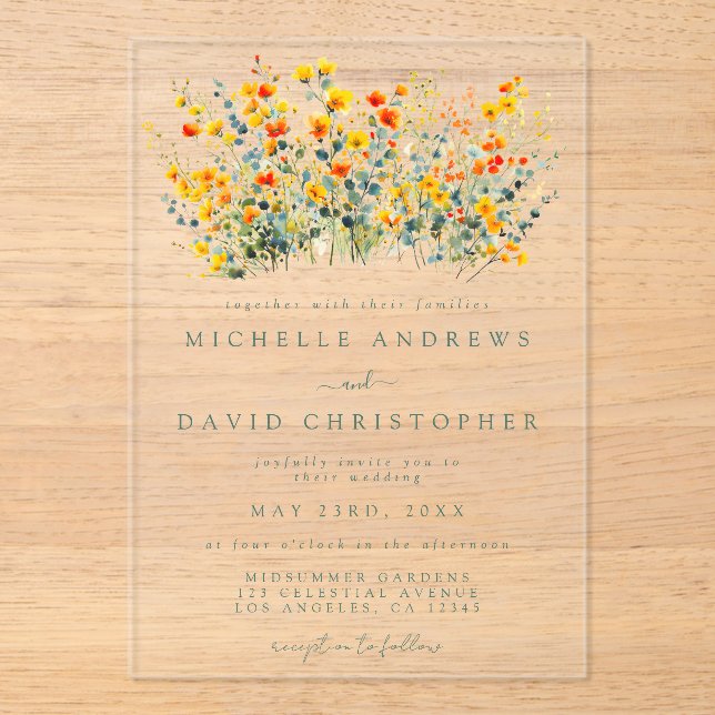 Colourful Floral Wedding Acrylic Invitations (Front)