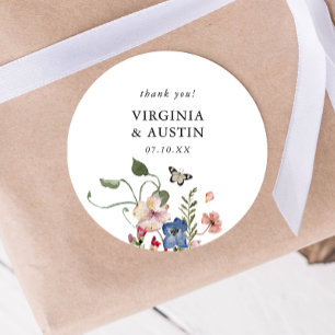 Colourful Floral Wedding Classic Round Sticker
