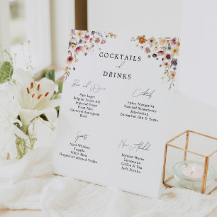 Colourful Floral Wedding Drinks Bar Pedestal Sign