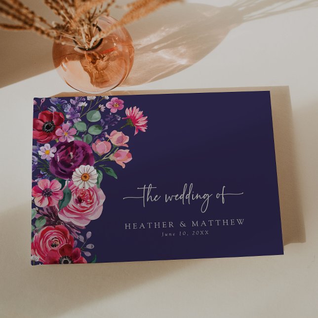 Colourful Floral Wedding Guest Book (Colorful Navy Blue Watercolor Floral Wedding Guest Book by Painted Paperie
)