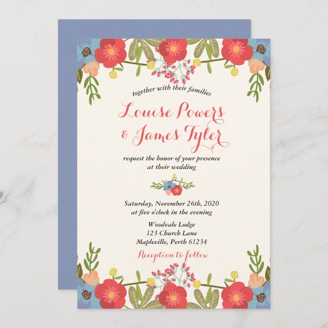Colourful Floral Wedding Invitation (Front/Back)