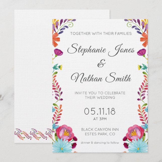 Colourful Floral Wedding Invitation (Front/Back)