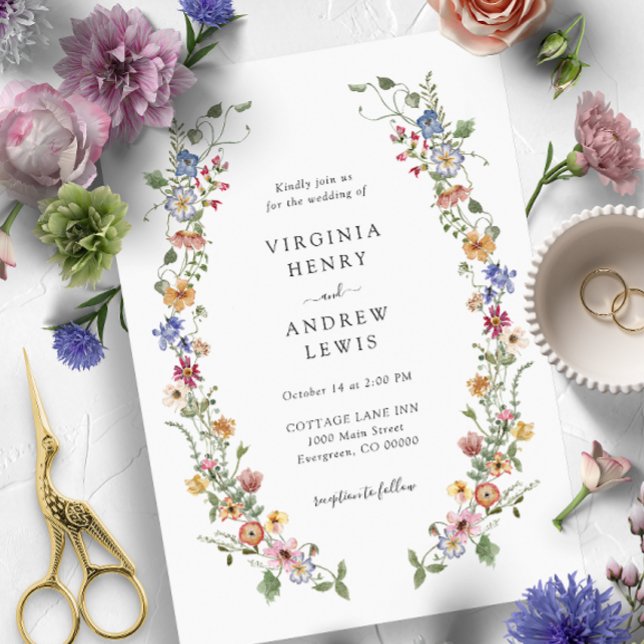 Colourful Floral Wedding Invitation (Colorful Wildflower Wedding Invitations Painted Paperie
)