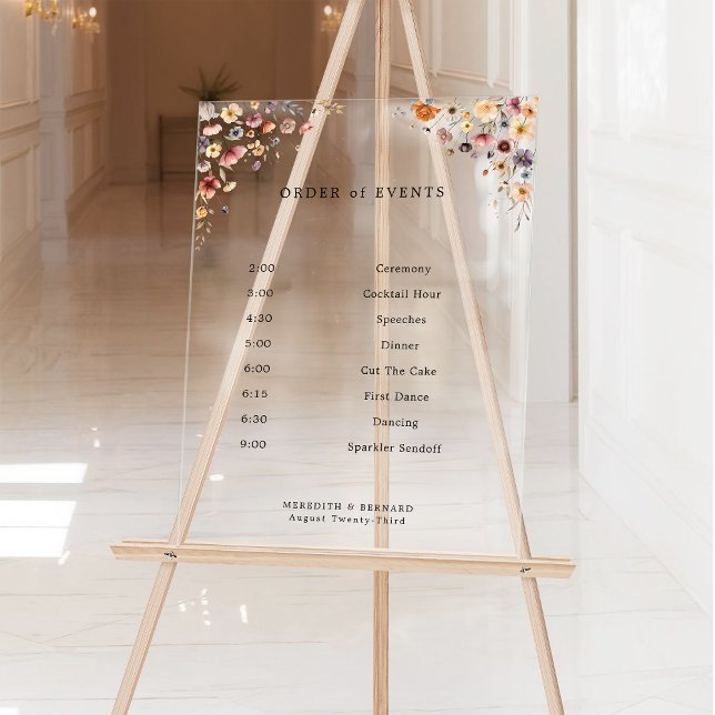 Colourful Floral Wedding Order of Events Acrylic Sign (Creator Uploaded)