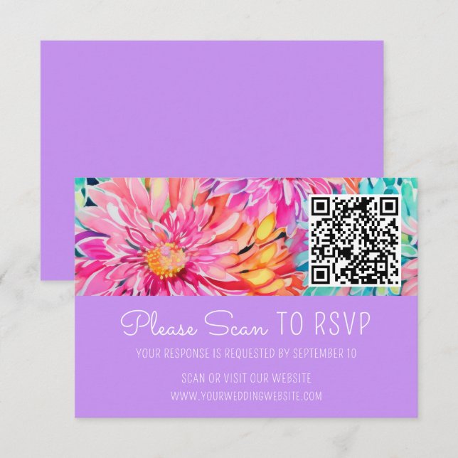 Colourful Floral Wedding QR Code Enclosure RSVP Card (Front/Back)