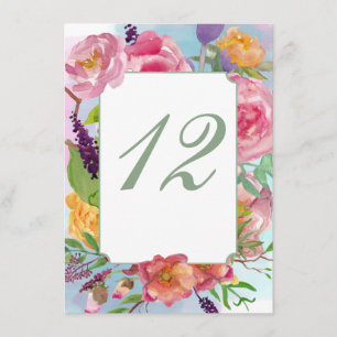 Colourful Floral Wedding Reception Table Number