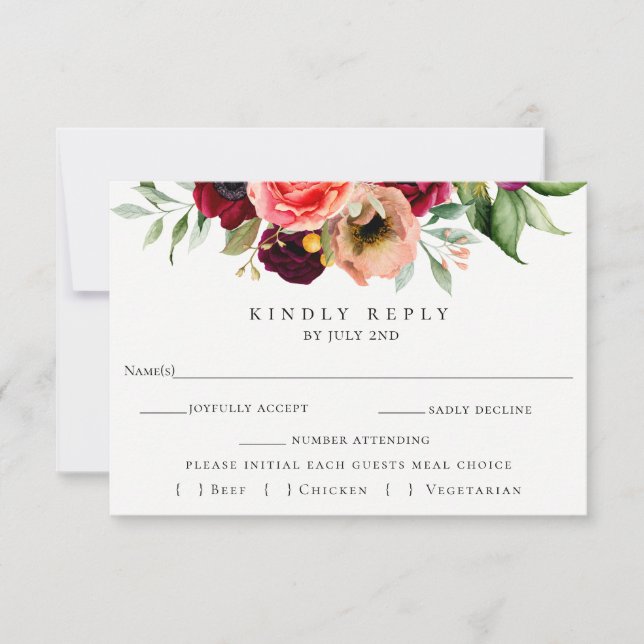 Colourful Floral Wedding RSVP With Meal Choice Car (Front)