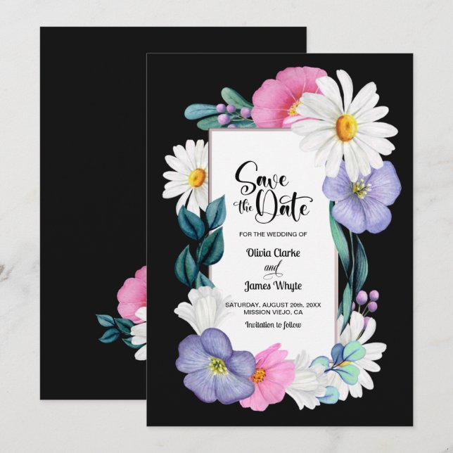 Colourful Floral Wedding Save the Date (Front/Back)