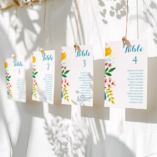 Colourful Floral Wedding Table Seating Chart Cards