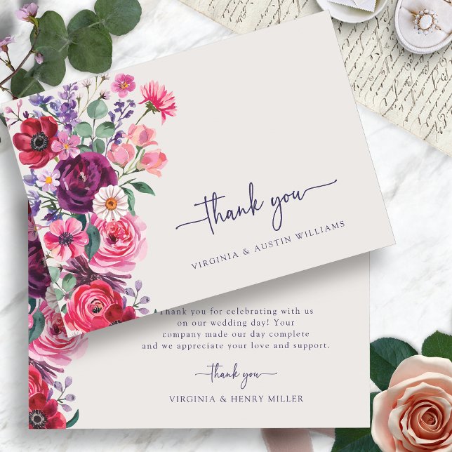 Colourful Floral Wedding Thank You Card (Colorful Floral Wedding Thank You Card by Painted Paperie
)