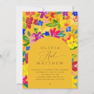 Colourful Floral Wedding Yellow Arch + QR Code Invitation