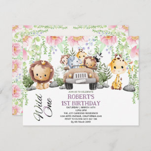 Colourful Floral Wild One Jungle Safari Birthday Invitation