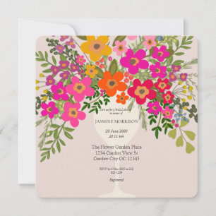 Colourful Floral Wine Glass Bridal Shower Save The Date