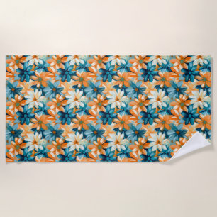Colourful Floral With Blue, Orange, and Yellow Flo Beach Towel