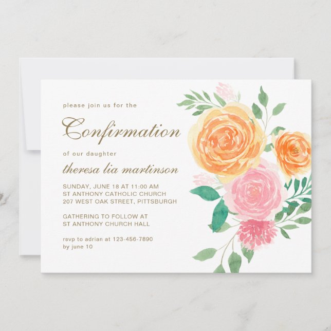Colourful Floral with Cross Confirmation Invitation (Front)
