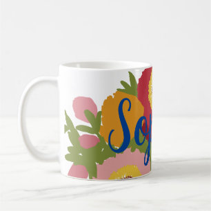 Colourful Floral With Custom Name Coffee Mug